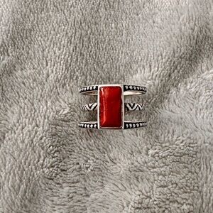 Silpada Natural Coral 3 Tiered Sterling Silver Ring Size 9